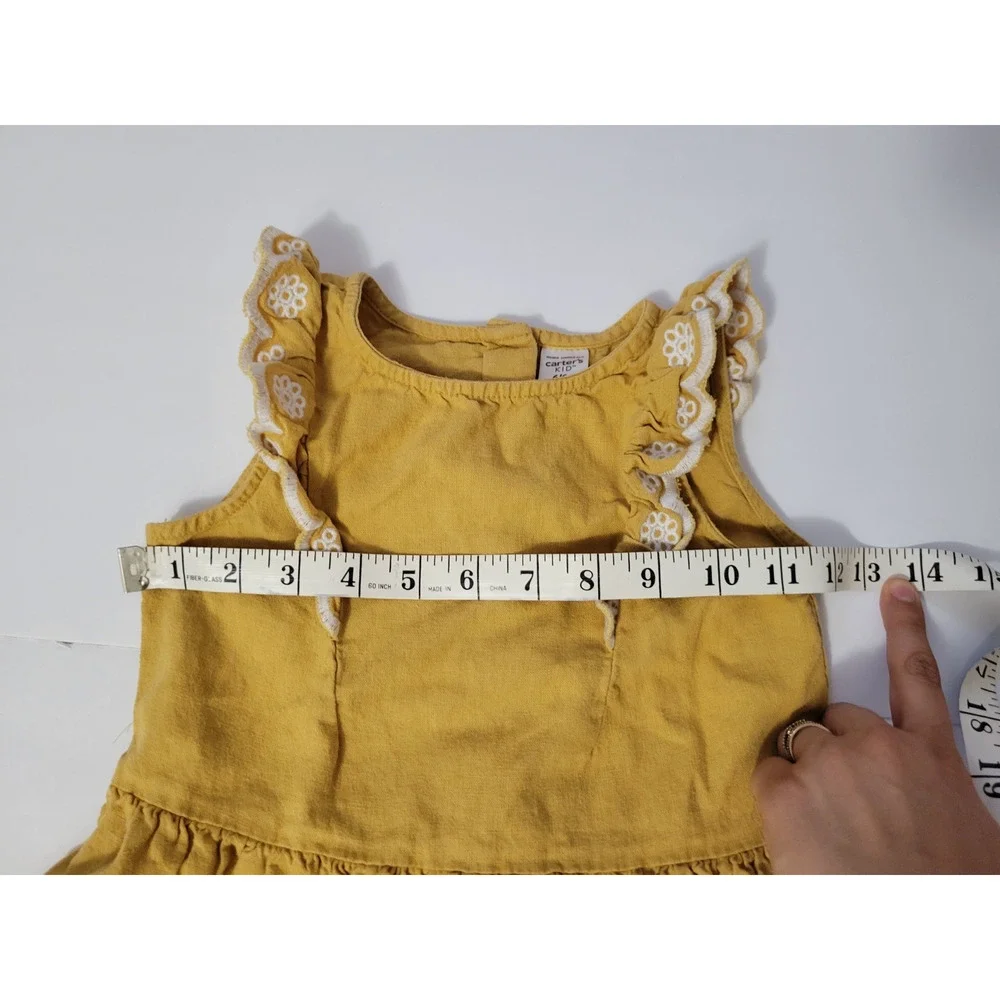 Carter's Girls 6/6X Mustard Yellow Linen Blend Ruffle Sundress Scallop Hem
